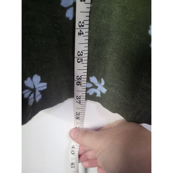 SONOMA Linen Blend Shirt Dress Olive Green with Blue Flowers SZ XL *No belt - Picture 7 of 8